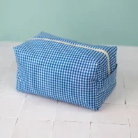 trousse de toilette vichy bleue